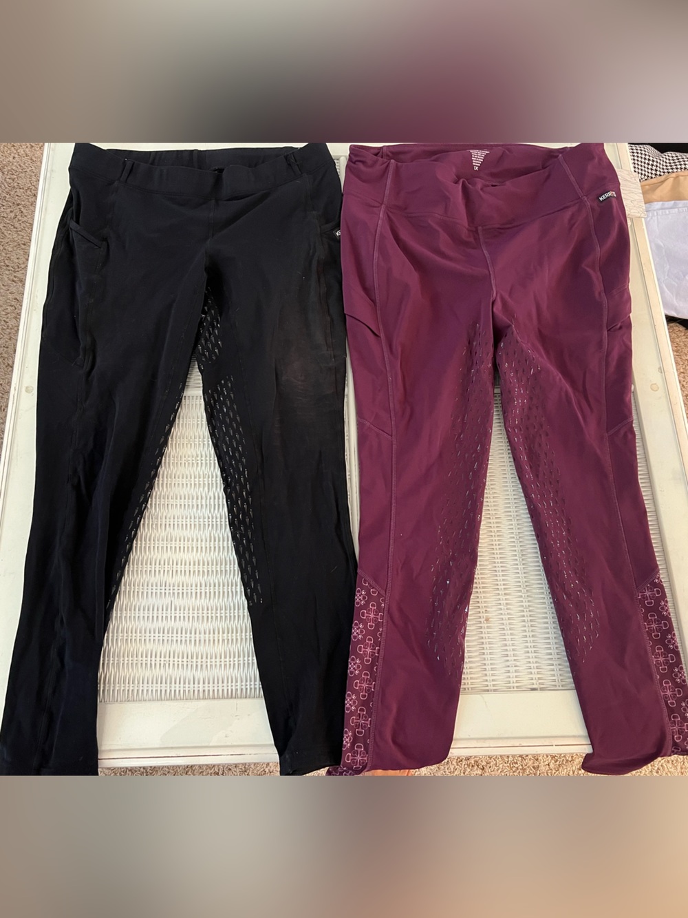 Kerrits equestrian riding tights solid color black and plum set of 2